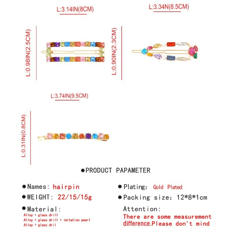 Head Clips Hair Accessories Alloy Lady Water Drop Clip Square Color Diamond Hairclip Card Female Rhinestones Hairpins | Красота и