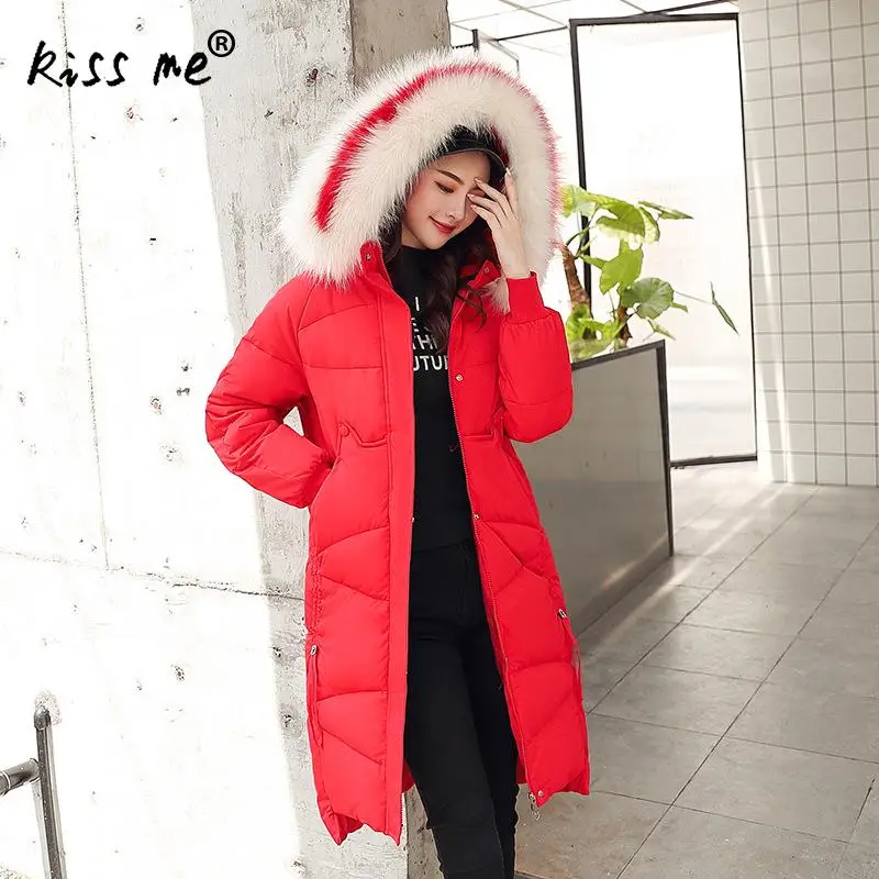 Стильное зимнее пуховое пальто средней длины однотонная теплая одежда с