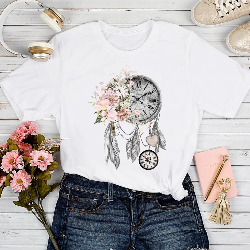 

T-shirts Women 2021 Cartoon Compass Vintage Summer Clothing 90s Tshirt Top Lady Print Clothes Graphic Female Tee T-Shirt