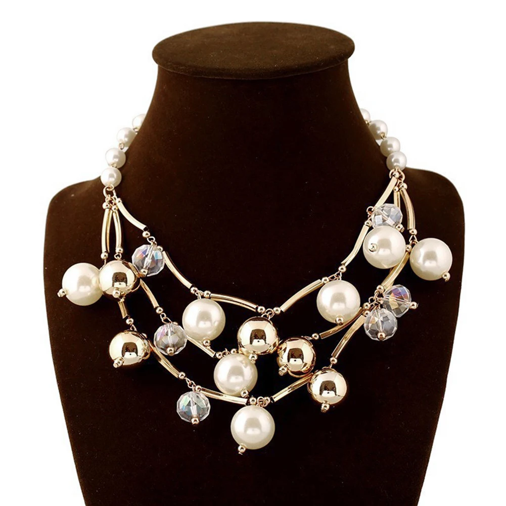 Модные женские черно белые Многослойные многослойные ожерелья с искусственным