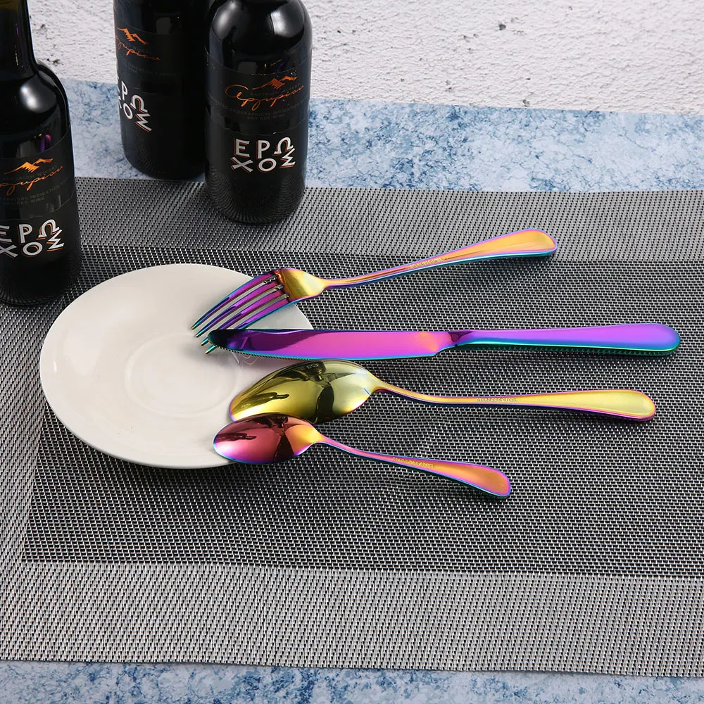 6 шт./компл. набор столовых приборов из нержавеющей стали с радугой ножей вилка
