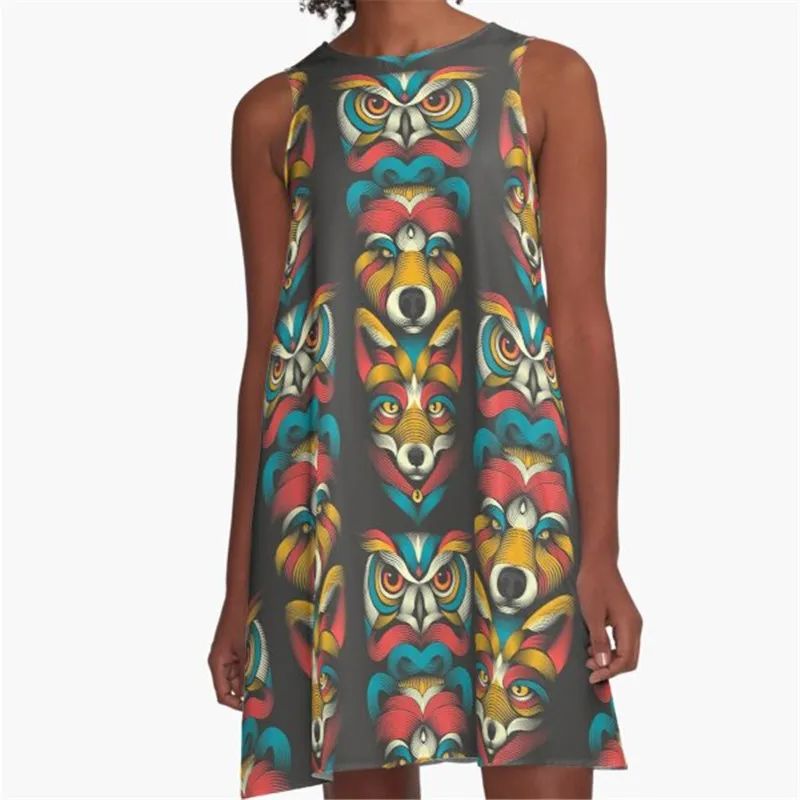 

Fashion Women summer dresses fox and crow Printed A-Line Boho Dress for women harajuku Sexy ladies mini short beach dress