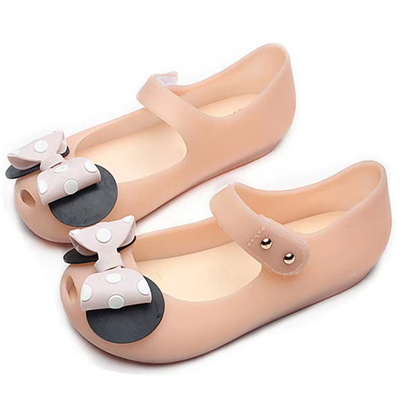 Бежевый Mini Melissa/прозрачные сандалии для девочек; летняя детская сетчатая дышащая прозрачная обувь с бантиком Микки Мауса для девочек; сандалии для девочек; 14-16,5 см - Цвет: Бежевый