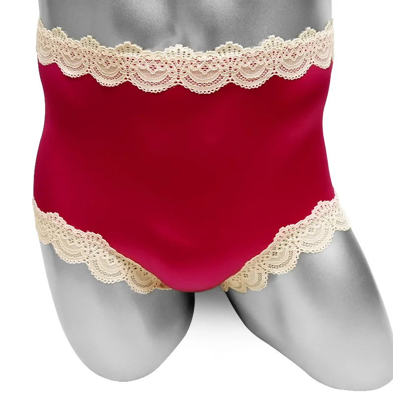 Silk-feel Sissy Lace Lingerie Briefs Underwear for Male Softy Shiny Fashion Coloe Gay Crossdressing Bikini Underpants