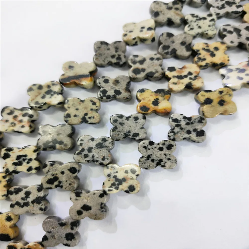 Бусины-кловеры из яшмы дальмации серые и черные бусины россыпью 1 нить 28 шт. 14 х7 мм