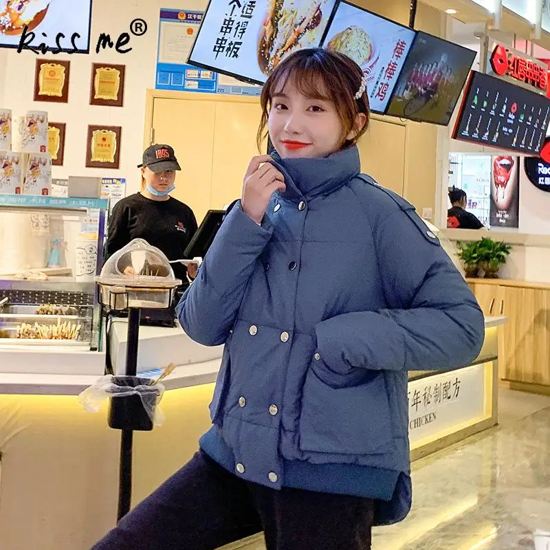 Свободный Зимний пуховик с высоким воротом женский жакет в стиле кэжуал теплый
