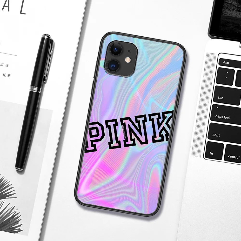 

Fashion Victorias Pink VS Brand Phone Case For Iphone 5 5S SE 2020 6 6S 7 8 Plus 11 12 Mini X XS XR Pro Max black Hoesjes Luxury