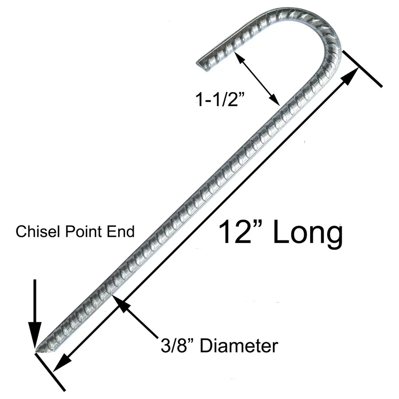 

4Pcs J Hook Galvanized Steel Tent Nails 10mm Thick, Suitable for Any Large and Small Tents. Firm, No Bending