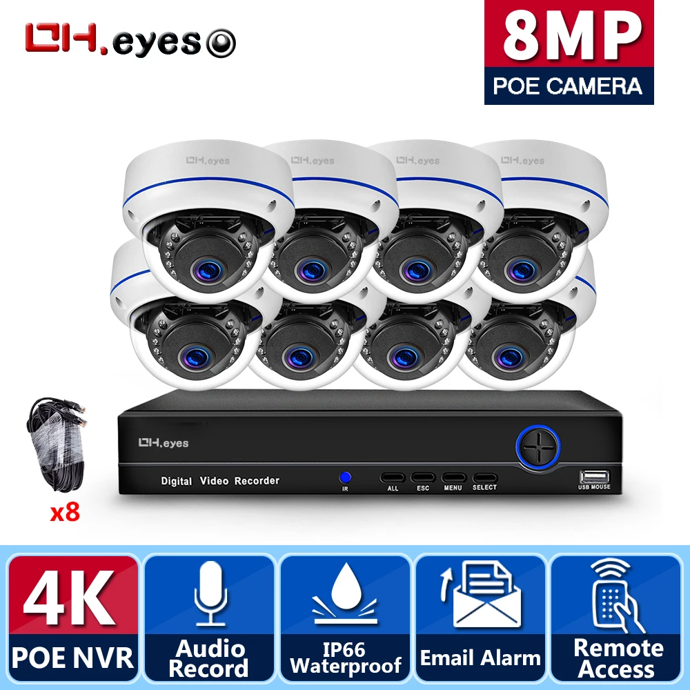 

OH.eyes 8CH 4K NVR 8MP Dome POE IP Camera Home/Outdoor H.265 Security Systems Kit CCTV Video Surveillance NVR Kits XMEYE