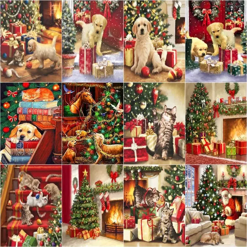 

GATYZTORY Painting By Numbers Christmas Tree For Children Kits Home Decor Dog Animal Drawing On Canvas Handpainted Art DIY Gift