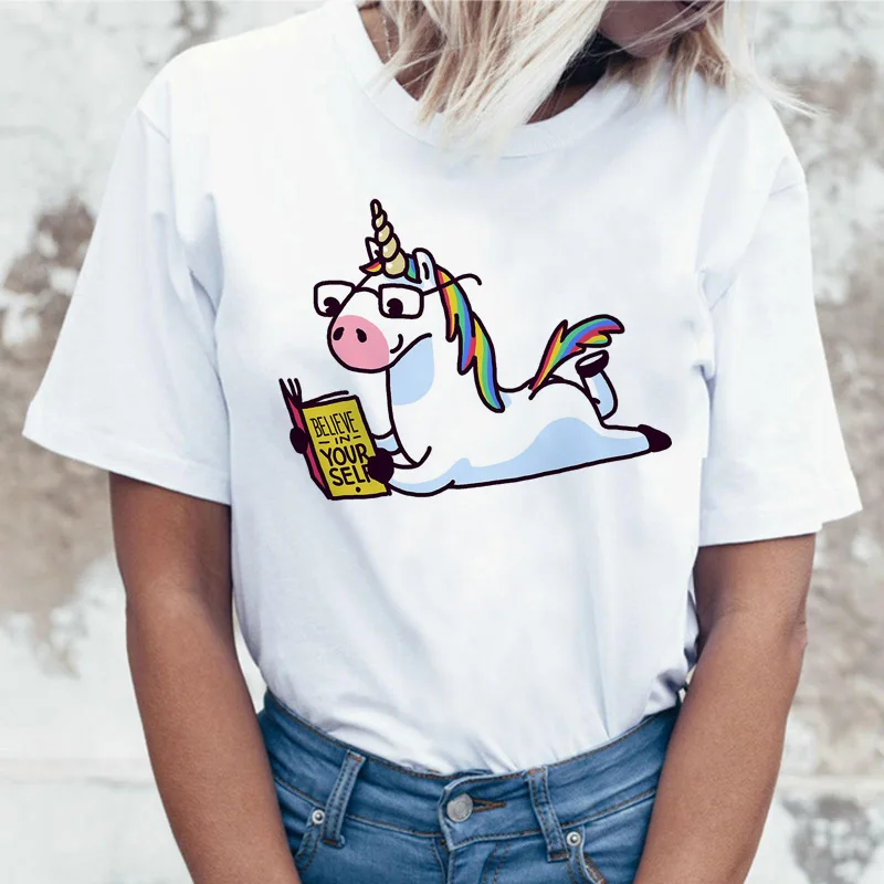 Женская футболка с единорогом Kawaii Unicornio 90s коротким рукавом в стиле хип хоп