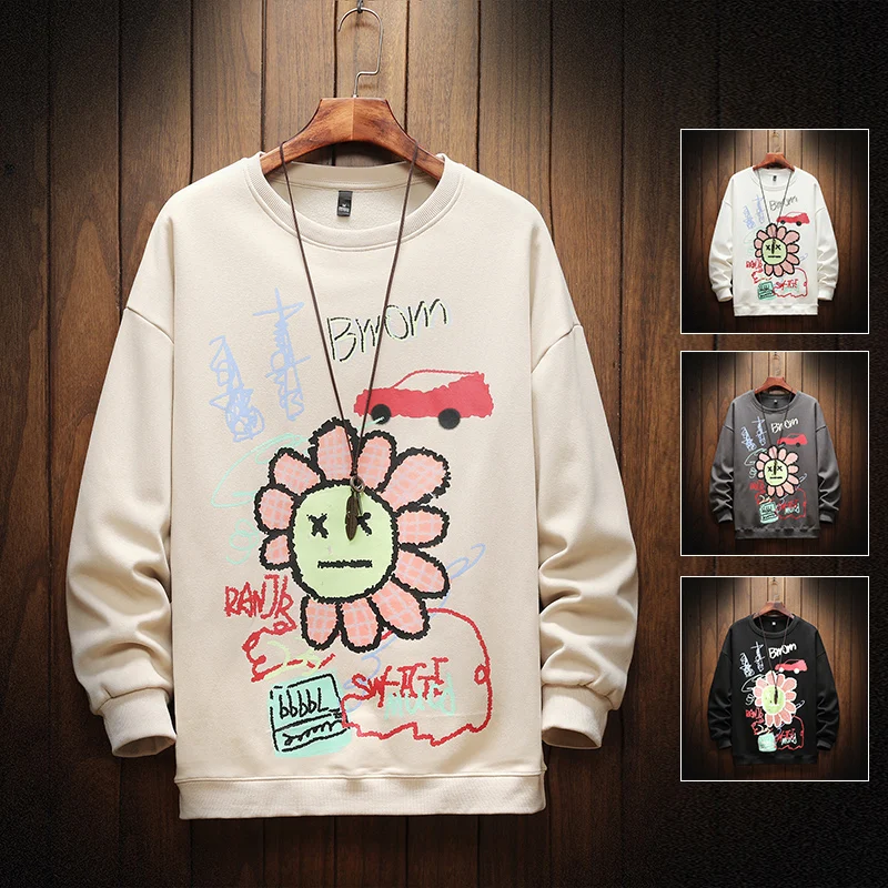 Японский стиль забавные толстовки с цветочным принтом уличная одежда для мужчин