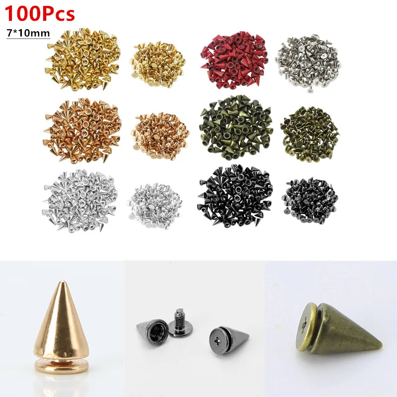 100 шт конус металлическими шипами обувь на заклепках в стиле панк Screwback Шпильки DIY