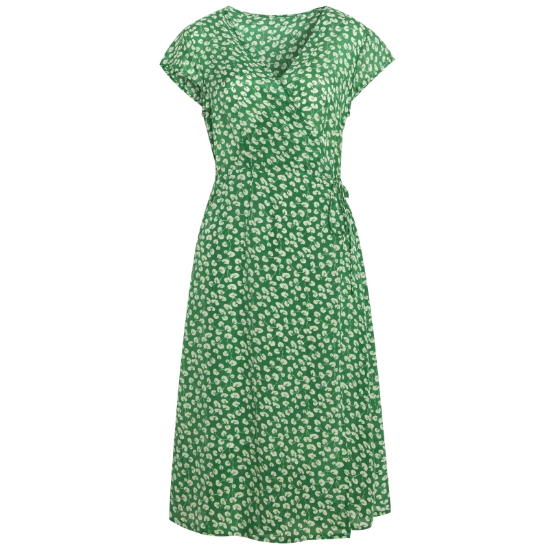 Платье SuyaDream женское с V-образным вырезом шелковое пляжное зеленое запахом