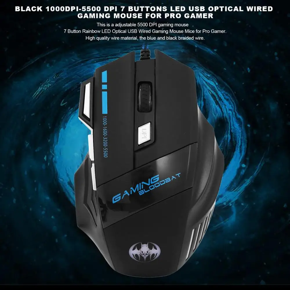 Эргономичная Проводная игровая мышь 7 кнопок 5500 dpi светодиодный USB компьютерная