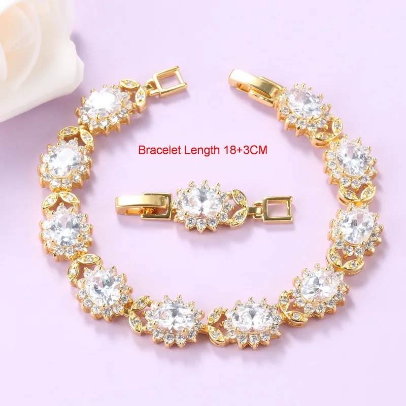 Набор свадебных украшений ожерелье и серьги золотого цвета с белым цирконием