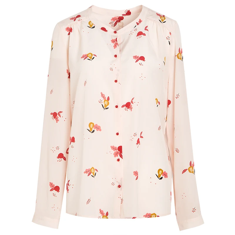 Женский топ из натурального шелка шифоновая блузка с длинным рукавом и принтом