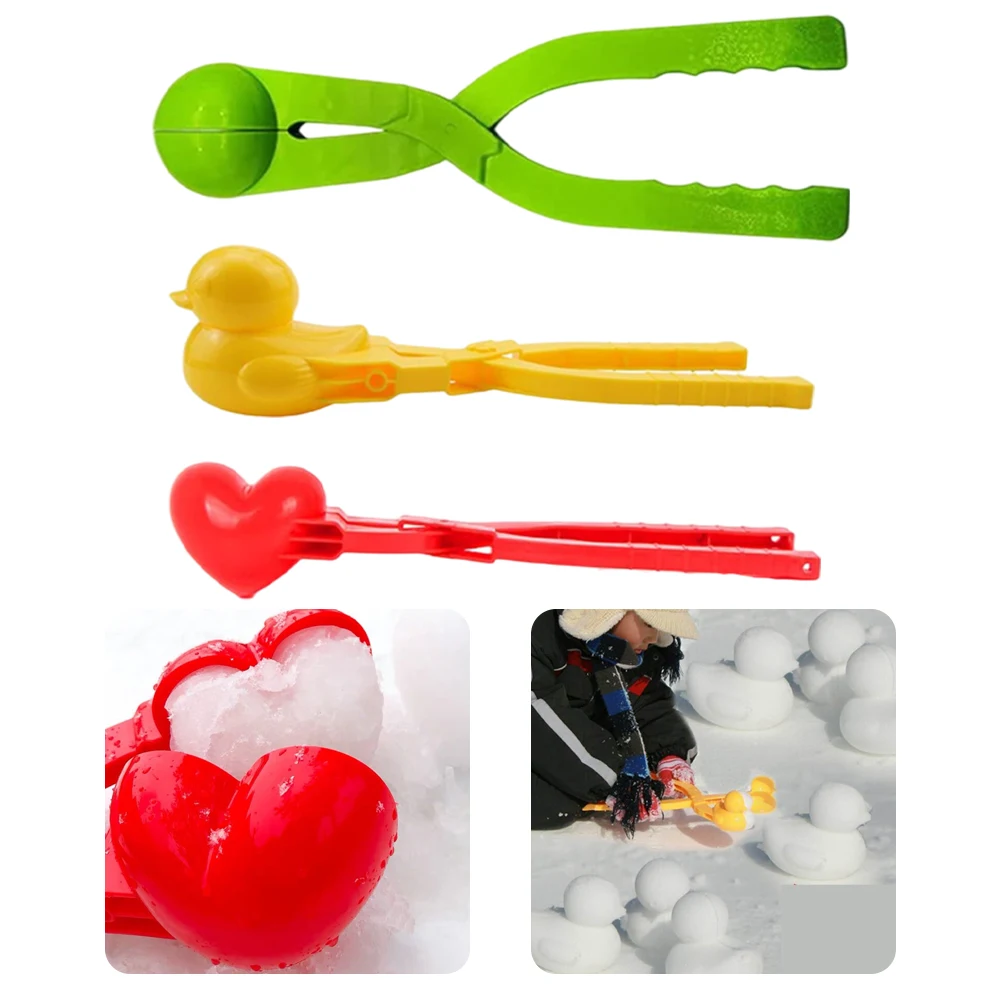 

3PCS Winter Snowball Maker Cute Duck Ball Heart Shape Clips Snow Toys Mold For Children Snowball Fight Game Outdoor Random Color