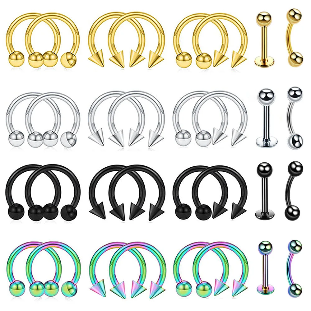 

8/10Pcs Body Jewelry Fake Nose Ring Goth Punk Lip Ear Clip On Fake Septum Piercing Stainless Steel Hoop Lip Hoop Rings Earrings