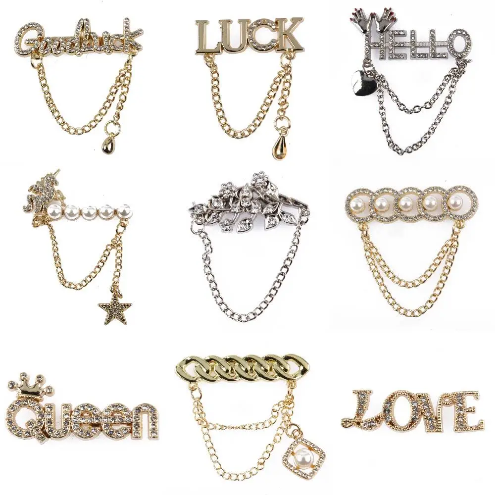 Hot Sale 1 Pcs Metal Chains Croc Shoe Charms Happy Make Up Shoes Decorations No Bad Vibes Preal Accessories Good Luck Queen