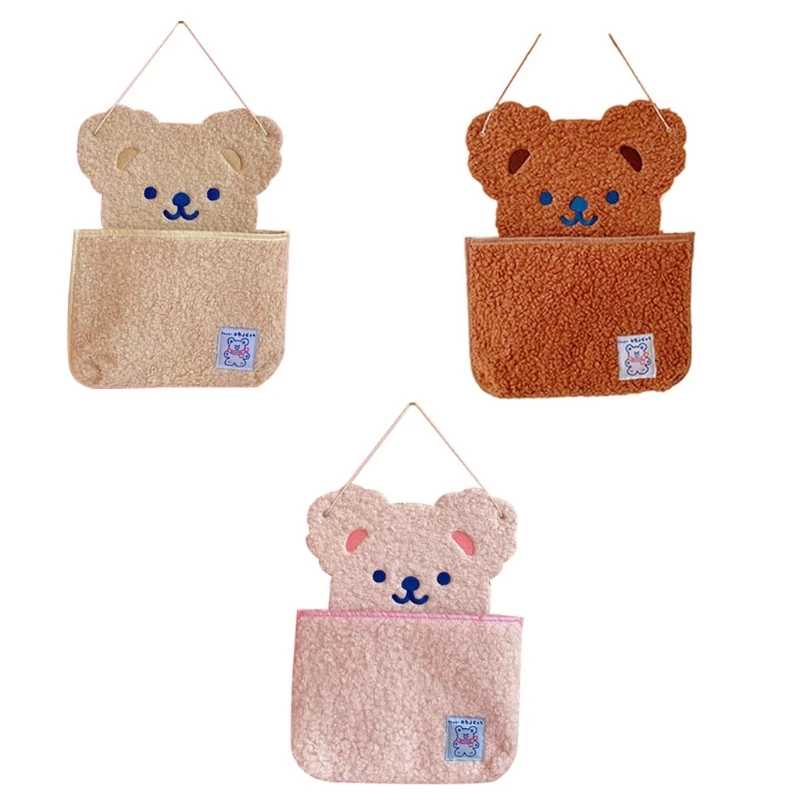 Cartoon Cute Bear Wall-mounted Storage Bag Wall Hanging Pouch Pockets Soft Cotton Sundries Organizer Home Decoration