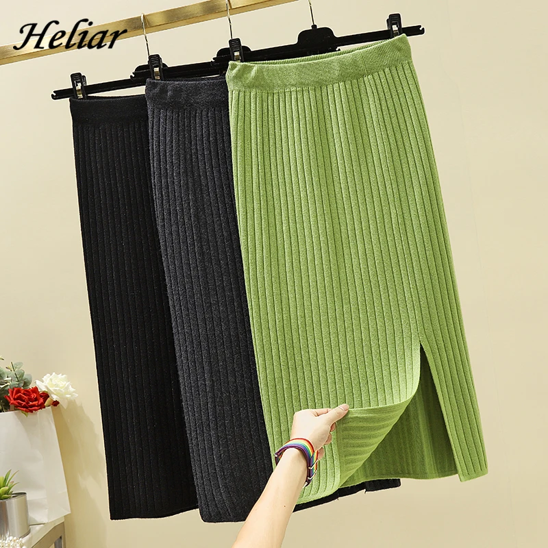 Heliar Женская трикотажная миди-юбка осенняя юбка с высокой талией шерстяная