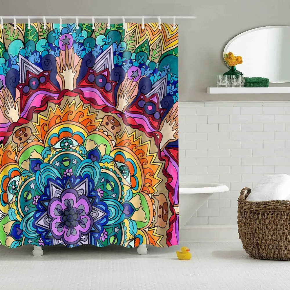 

Dafield Bohemian Decor Shower Curtain Pattern with Floral and Feather Fabric Boho With Hooks
