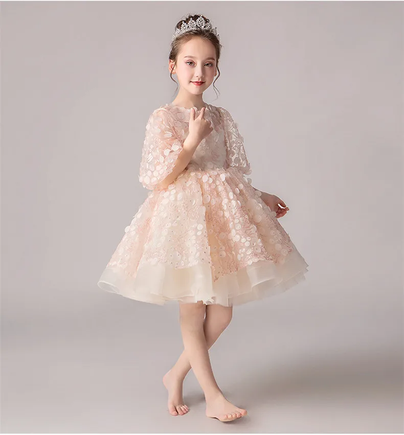 Champagne Tulle Sequin Flower Girl Wedding Gown Evening Kids Dress Girls Children Prom Princess Party Formal Birthday Dresses | Детская