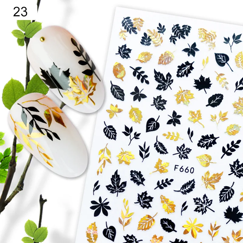 

1pcs Maple Leaves Nail Stickers 3D Yellow Gold Fall Autumn Designer Sliders Nail Art Decoration Adhesive Manicure DIY Decals