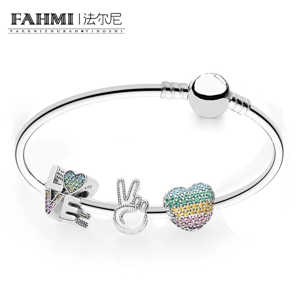 

2020 100% 925 Silver Genuine Charm Love the Rainbow Bracelet Set Original Women Jewelry Factory direct RAU0462