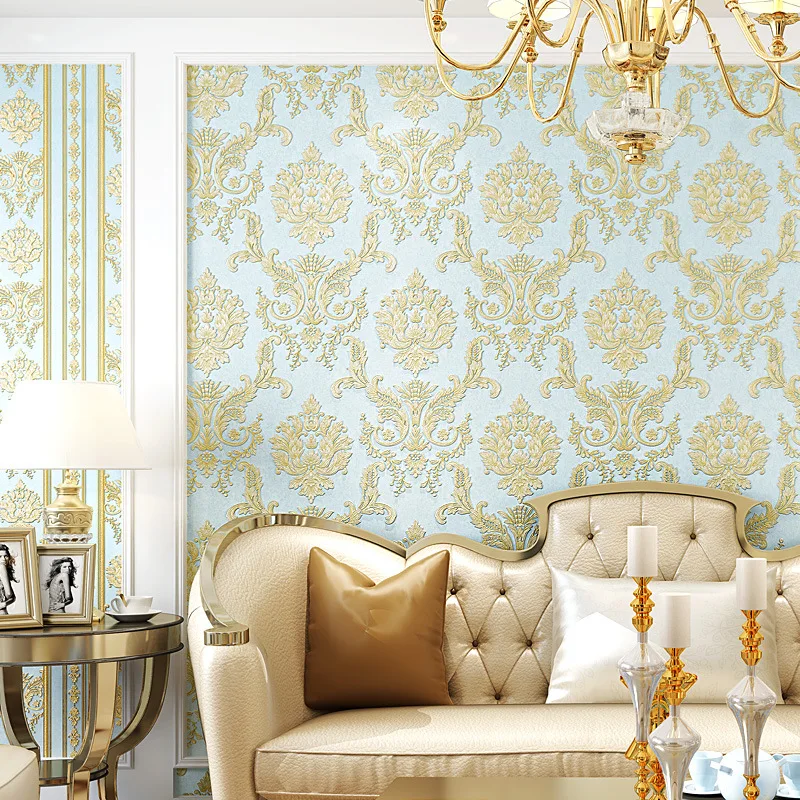 

Рулонные обои с мелким тиснением нетканые обои Европейский узор Дамасская спальня гостиная обои 3D W161