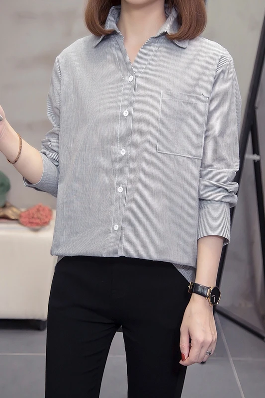 

COIGARSAM 4XL Plus Size Full Sleeve Shirt Womens tops Spring Striped Women shirts Gray Pink 3328