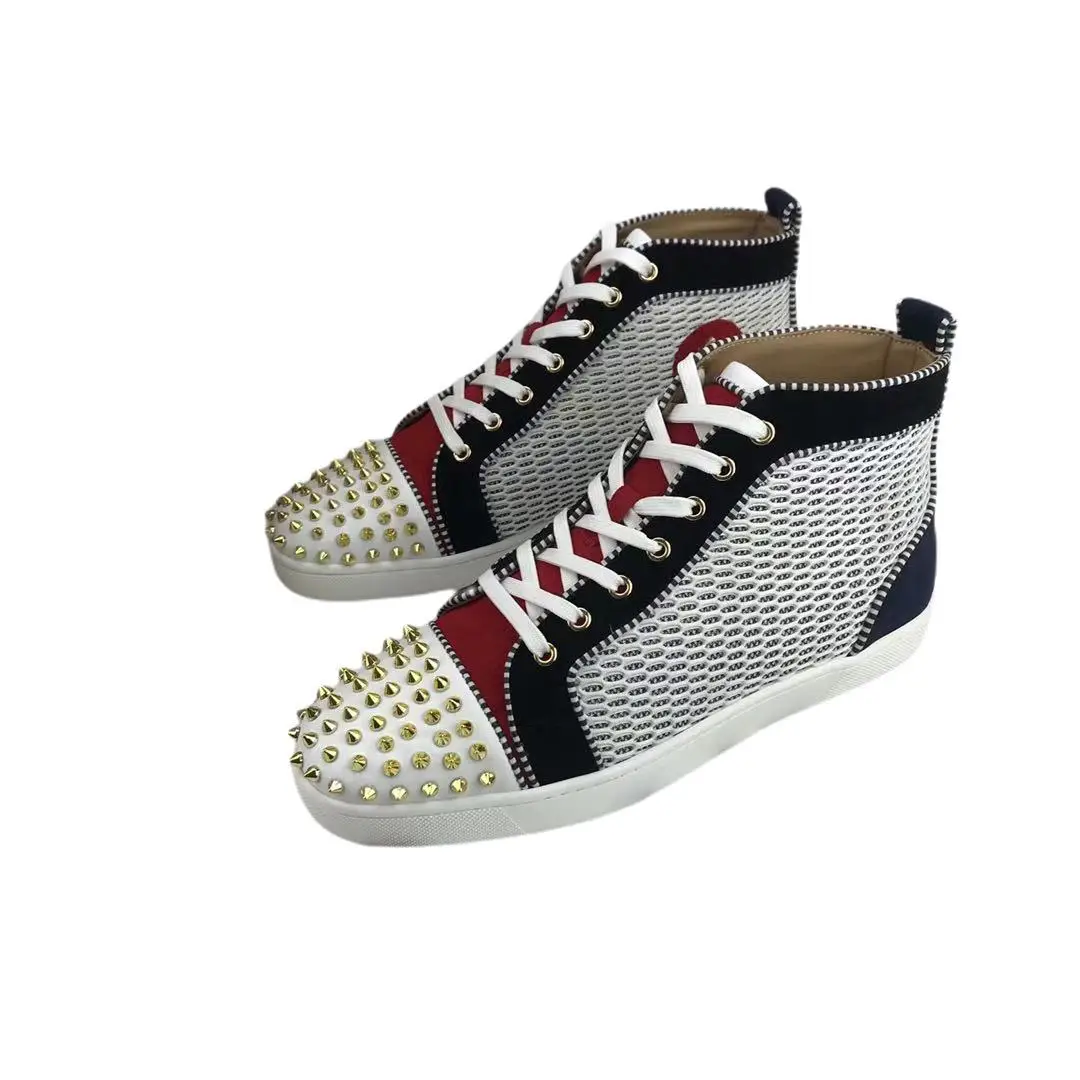 

2021 High Top Sneakers Leisure cl andgz Lace Up black leather Spikes whole Red bottoms For Men sport Shoes Flat Loafers