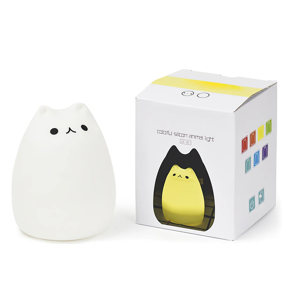 

Cute Cat Night Light LED Colorful Table Decoration Lamp USB Charging Anti-skid Bottom Bedroom Decor Lights