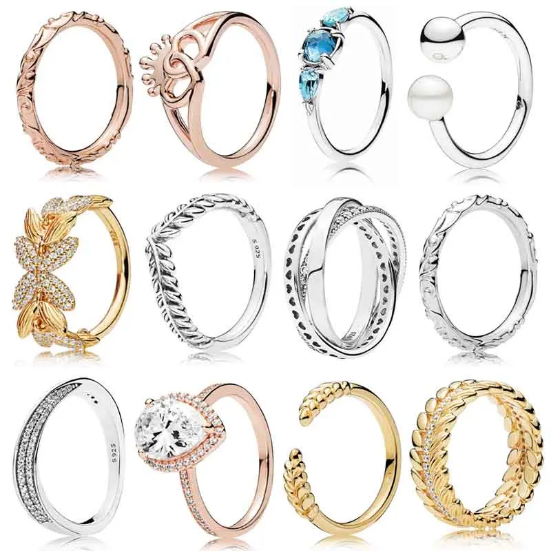 

925 Sterling Silver Ring 1:1 Ear Of Wheat Lively Wish Interlocking Circle Heart Radiant Teardrop Femal Ring Fashion Jewelry