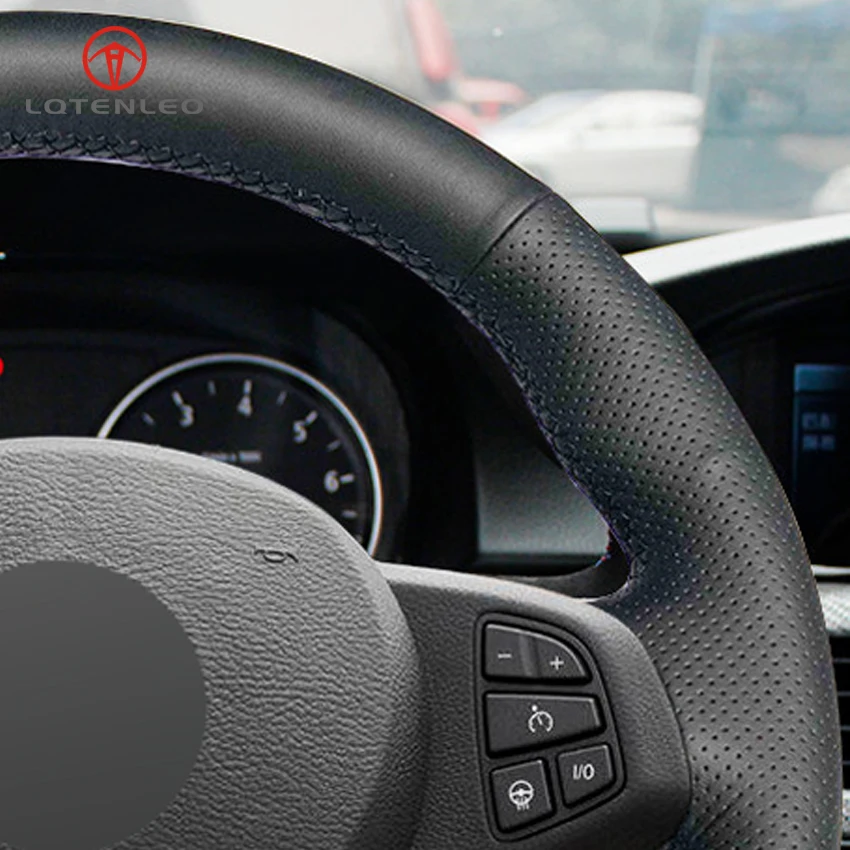 LQTENLEO черный прошитый вручную чехол рулевого колеса автомобиля из искусственной