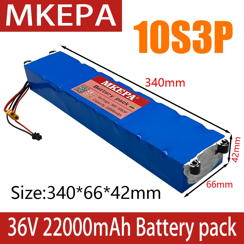 

Batterie lithium 18650,36V, 22ah,22000mah, 10S3P, 250/500W, avec BMS integre, port identique, pour Scooter electrique M365, 42V