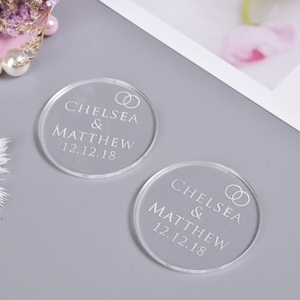 10 шт. * Персонализированные Гравированные круглые свадебные бирки прозрачные для