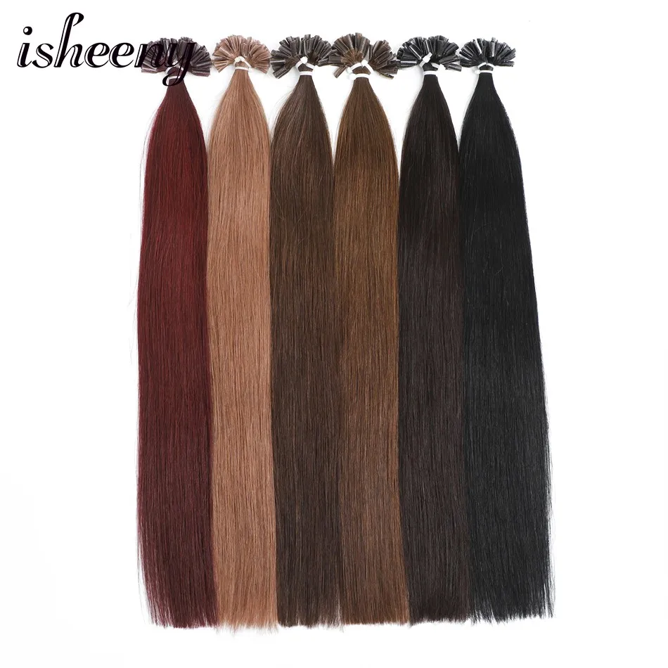 Isheeny, 50 шт., накладные волосы для ногтей/u-образные накладные волосы, 1", 18", 2", Remy, кератиновые, европейские человеческие волосы на Капсулах