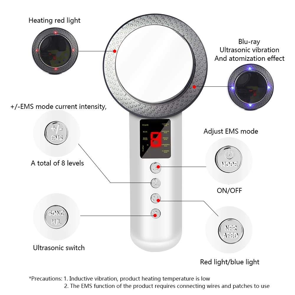 Три-в-одном EMS микро-Текущий массажный красного и синего цветов средства ухода за