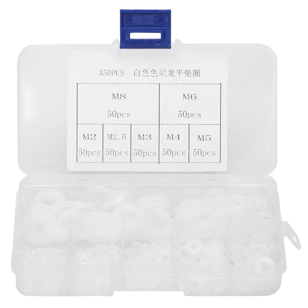 

350pcs White Nylon Plastic Washer Flat Gasket Ring Kit M2/M2.5/M3/M4/M5/M6/M8