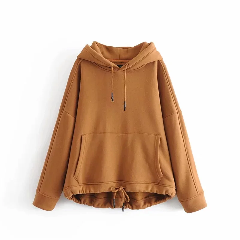 

Winter High Quality Solid Color Sweater Hoodie Women's Drawstring Loose Patchwork Pocket BF Oversized Leisure Sports Pullover