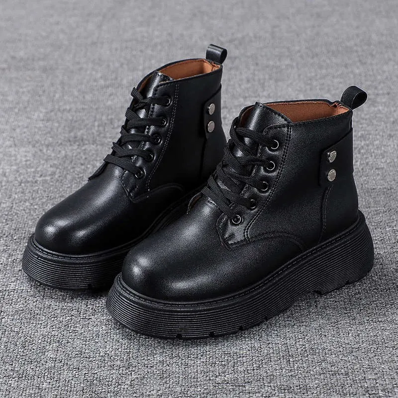Ankle Boots Women's Flat Platform Shoes Genuine Leather Fashion Platform Short Tube Women's Short Boots 2021