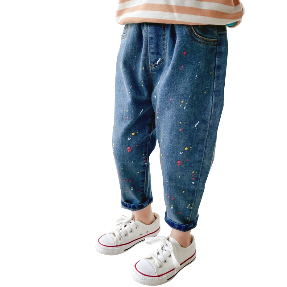 

Джинсы для маленьких девочек, джинсы с граффити, повседневные стильные детские джинсы для девочек, джинсовая одежда для девочек на весну и о...