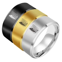 anime attack on titan golden sliver stainless steel ring wings of liberty flag finger rings for men women jewelry fans gifts