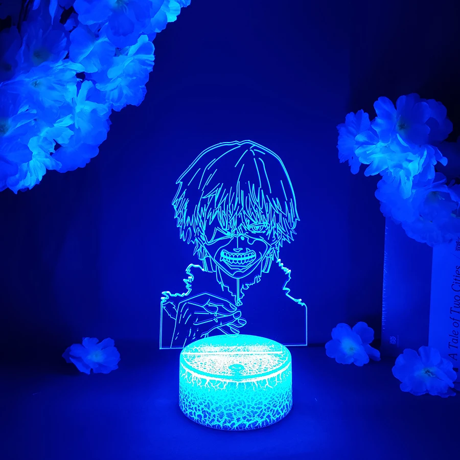 

LED Light Tokyo Ghoul Anime Avatar Ken Kaneki Acrylic Night Lamp RGB Flashing Cool Gift 3D Cartoon Children Bedroom Decor