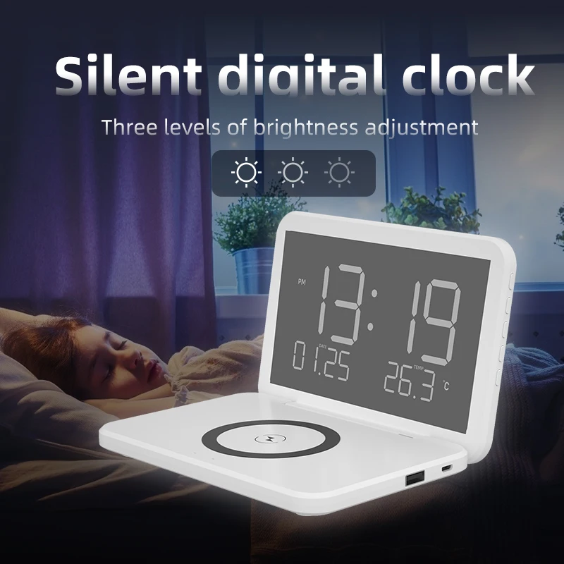electronic calendar with 15w phone wireless charger for iphone samsung wireless charging alarm clock thermometer dock station free global shipping
