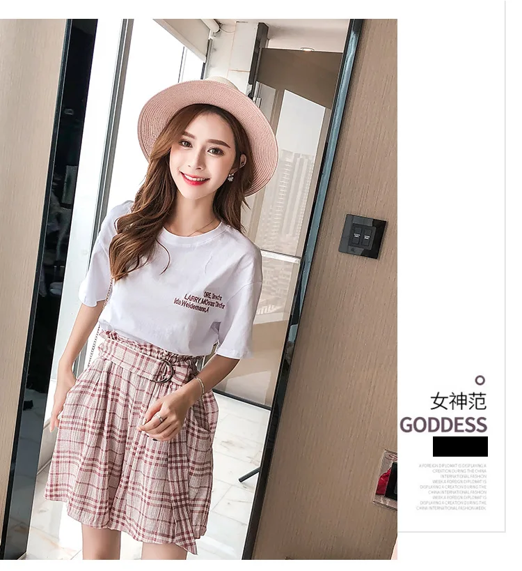 

2020 new female style student loose short-sleeved blouse wide-leg pants shorts two-piece summer set