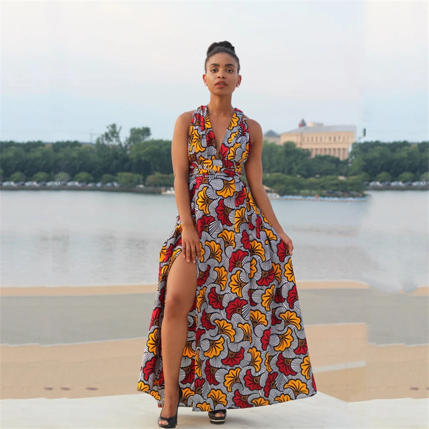 Женские африканские платья Дашики сарафан на шнуровке элегантная одежда