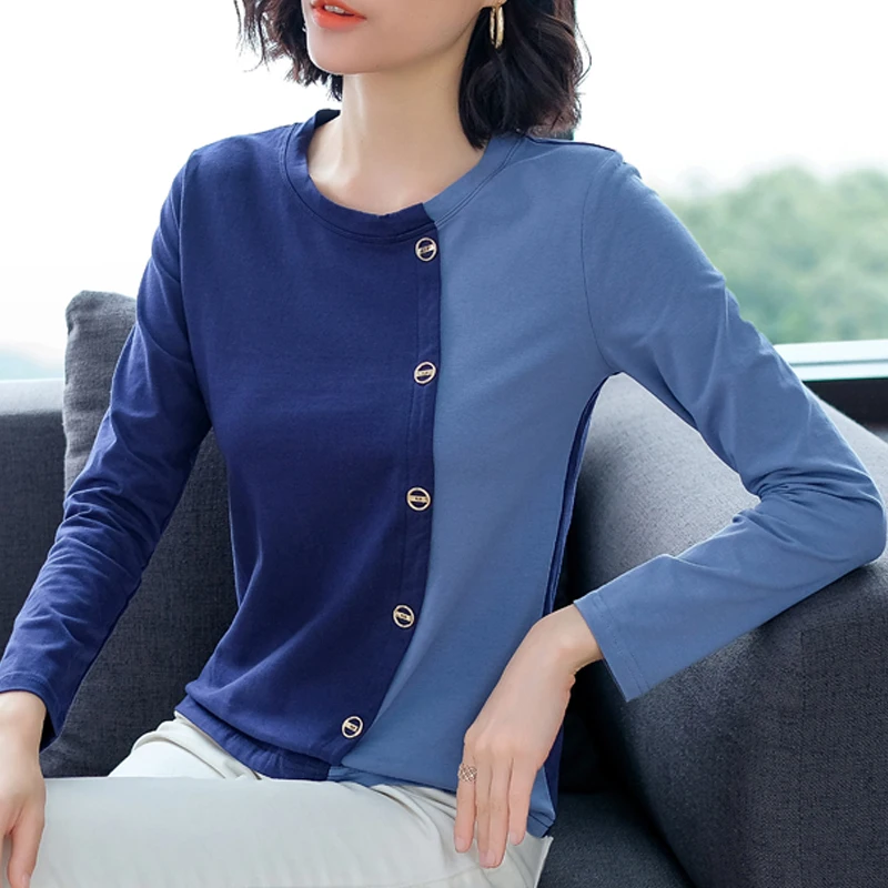 Женская хлопковая блузка на пуговицах размера плюс Осенние подходящие ко всему